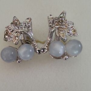 Coro Silvertone and Pale Blue Moonstone Earrings